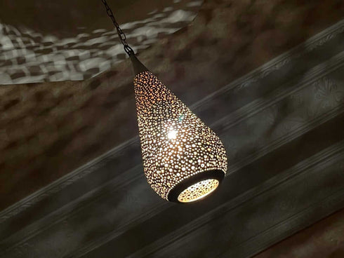 Hand-Engraved Moroccan Brass Pendant Light – Teardrop Lamp (PL 1069)